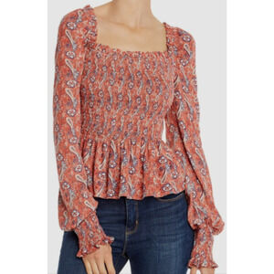 Aqua Women's Smocked Long-Sleeve Blouse Size S 2-6 MSRP $198